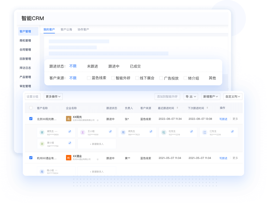 已转客户后的客户经营列表界面