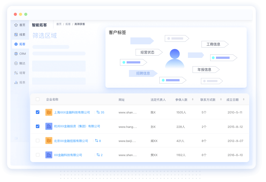 金融行业智能拓客与高筛获客界面
